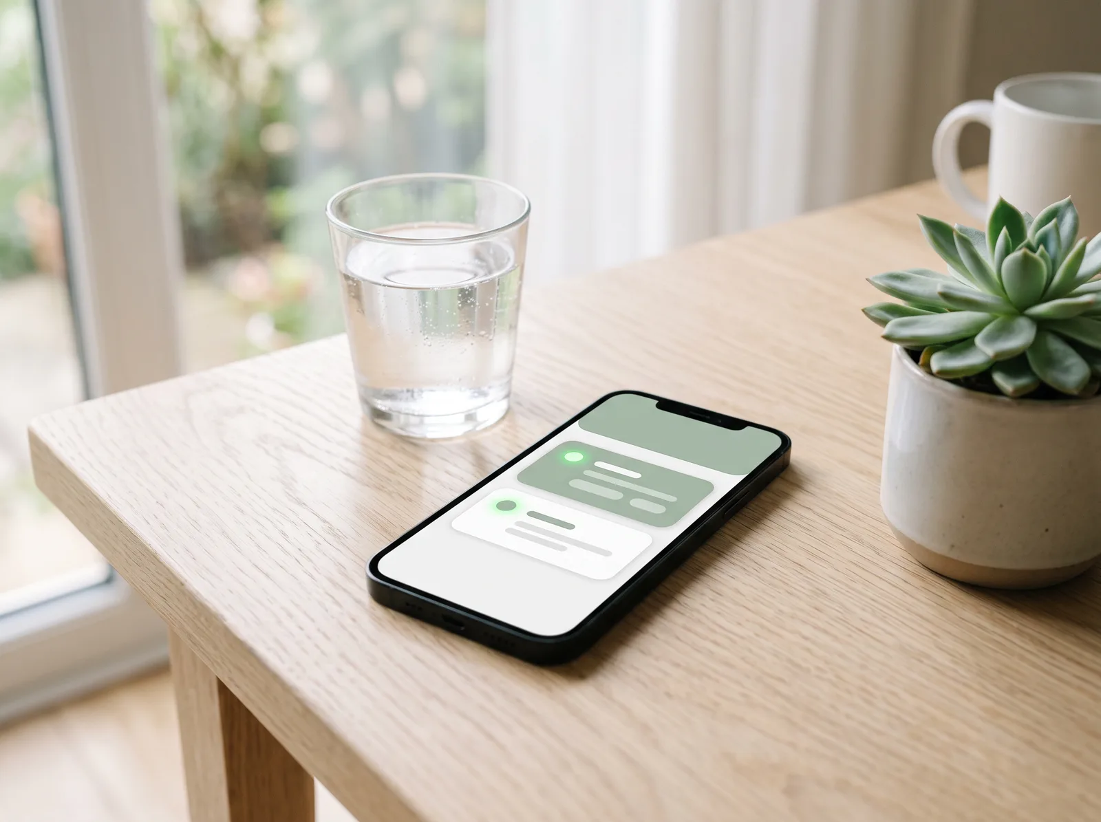 A phone showing a health questionnaire on a kitchen table