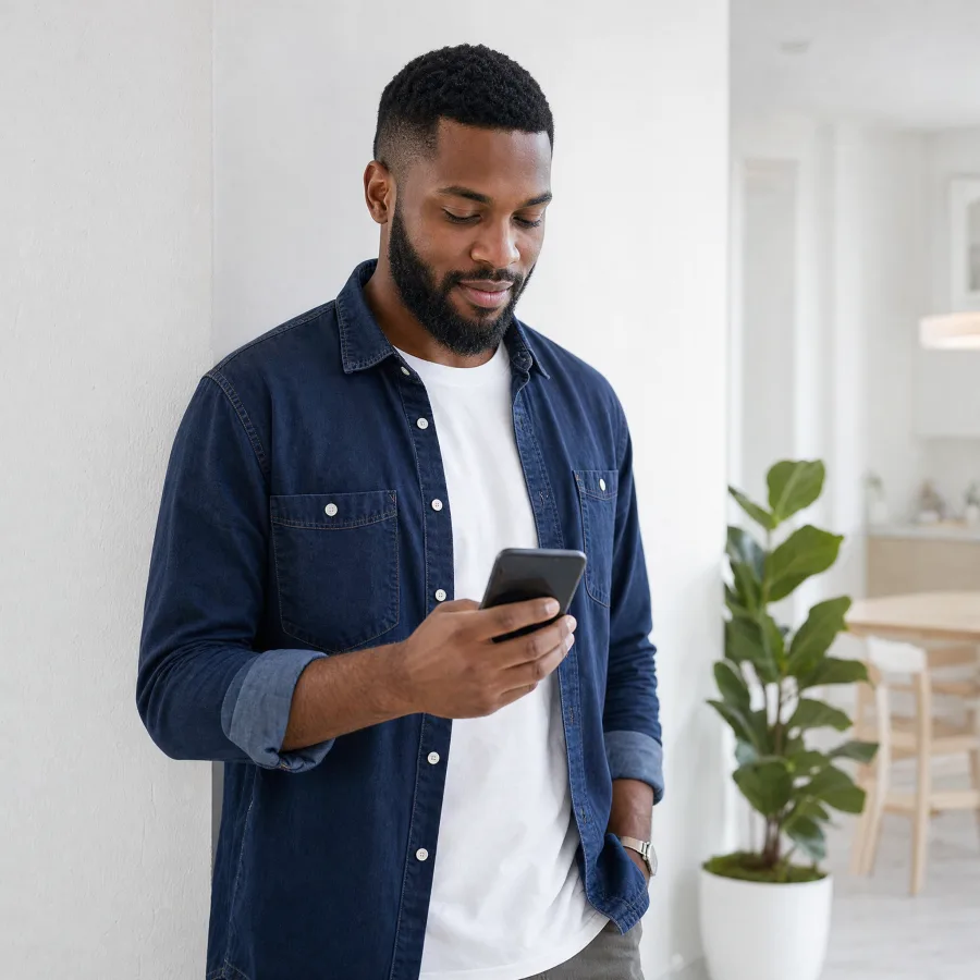 A man reviewing his medical intake on his phone