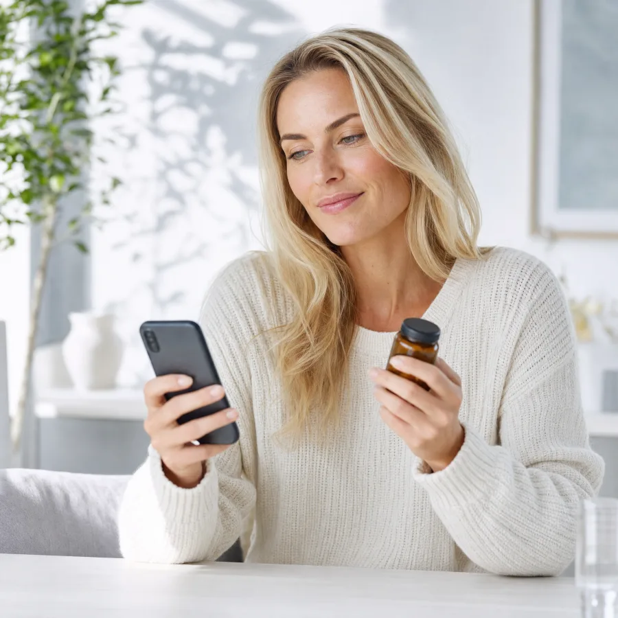 A woman messaging her care team from her phone